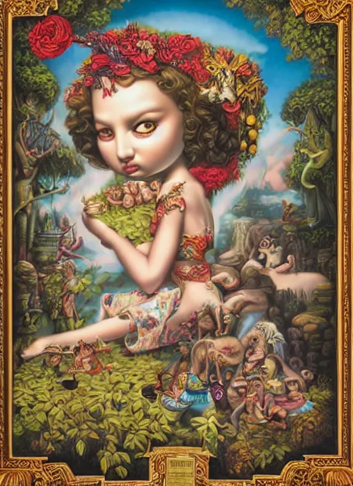 Prompt: the city of the gods and the nature spirits by Mark Ryden and Alex Gross, Todd Schorr highly detailed