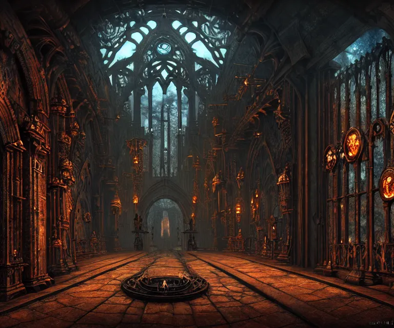 Image similar to steam necropolis, memento mori, gothic, neo - gothic, art nouveau, hyperdetailed copper patina medieval icon, stefan morrell, philippe druillet, ralph mcquarrie, concept art, steampunk, unreal engine, detailed intricate environment, octane render, moody atmospherics, volumetric lighting, ultrasharp, ominous, otherworldly