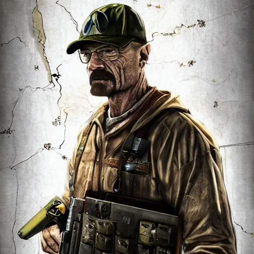 Image similar to Walter White in the Call of Duty Modern Warfare 2 map Rust, high resolution award winning photo, trending on artstation, 8k