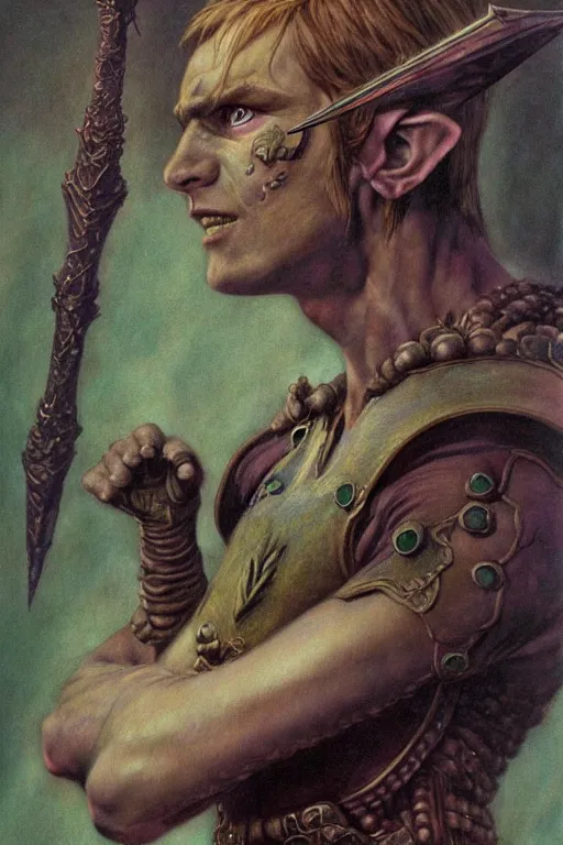 Image similar to a portrait of link from zelda in the style of wayne barlowe, gustav moreau, goward, bussiere, roberto ferri, santiago caruso, luis ricardo falero, austin osman spare