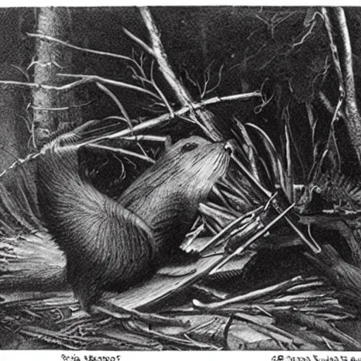 Image similar to beaver being roasted over a fire, photograph