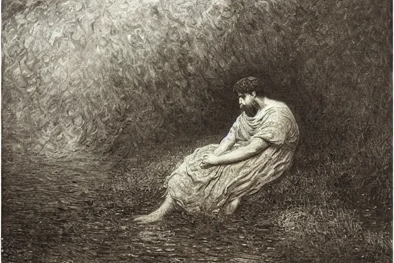 Image similar to fear in the hears of man by gustave dore by claude monet