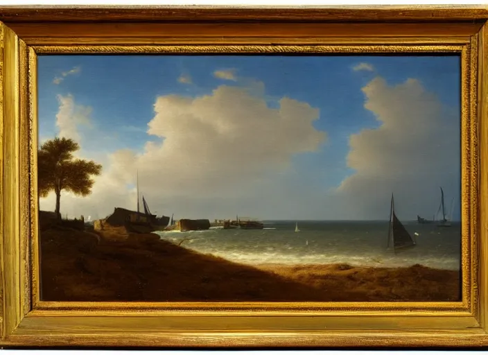 Prompt: texel, the netherlands in the style of hudson river school of art, oil on canvas