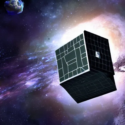 Prompt: very detailed borg cube flying through outer space leaving nothing but terror in it\'s wake