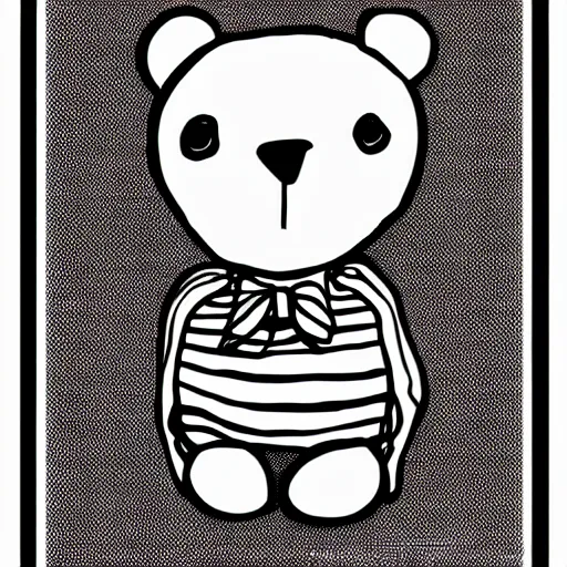 Image similar to Emo teddy bear, black line art, in style of Tim Burton