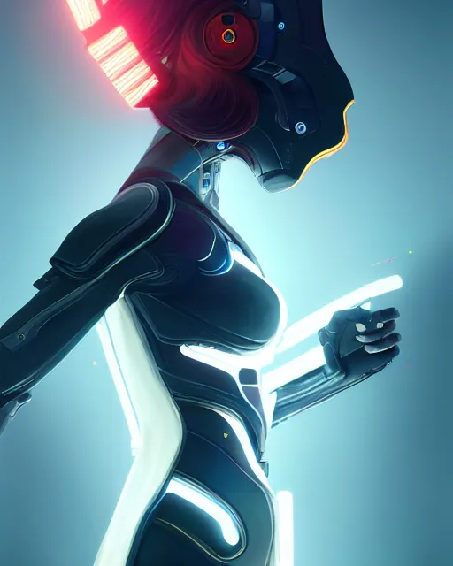 Image similar to kim hyun joo as an android, rose hair, cyborg, warframe, cinematic, illuminated, sunny, beautiful girl, advanced technology, futuristic, digital painting by ilya kuvshinov, akiko takase, eugene gottsnake, stanislav istratov and su fu and antoine collignon