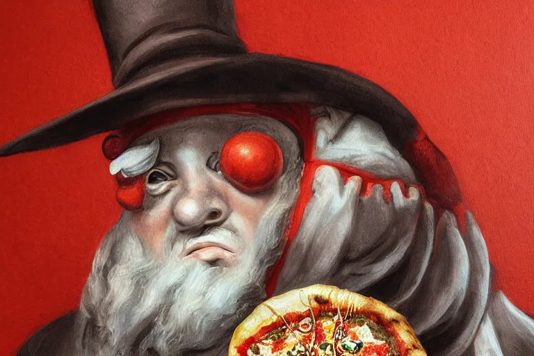 Prompt: a highly detailed portrait of pulcinella!!! from naples with a pizza!! and burning volcano, an ultrafine detailed painting by achille superbi, dramatic lighting, trending on deviantart, whimsical, lowbrow, smooth, sharp focus, octane, masterpiece