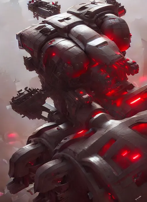 Image similar to a portrait of epic mechanical futuristic war army with red and white accent highly detailed, digital painting, concept art, smooth, sharp focus, illustration, art by greg rutkowski