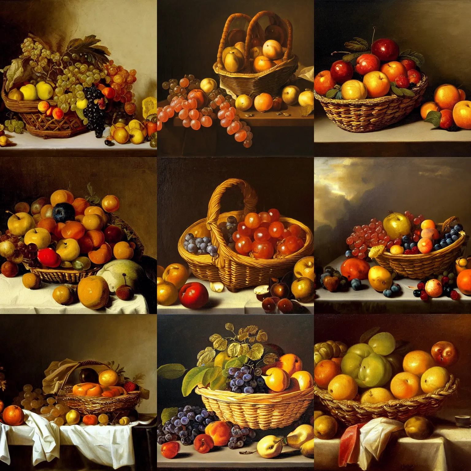 Prompt: a painting of a basket of fruit on a table, a still life, by jan davidsz. de heem, pixabay contest winner, baroque, chiaroscuro, oil on canvas, flemish baroque