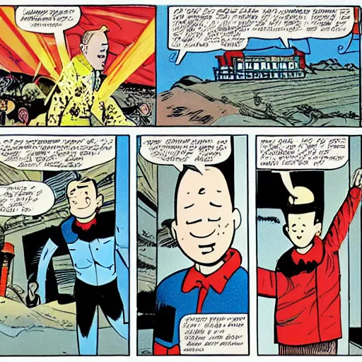 Prompt: a comic book page of The Adventures of Tintin by grant morrison