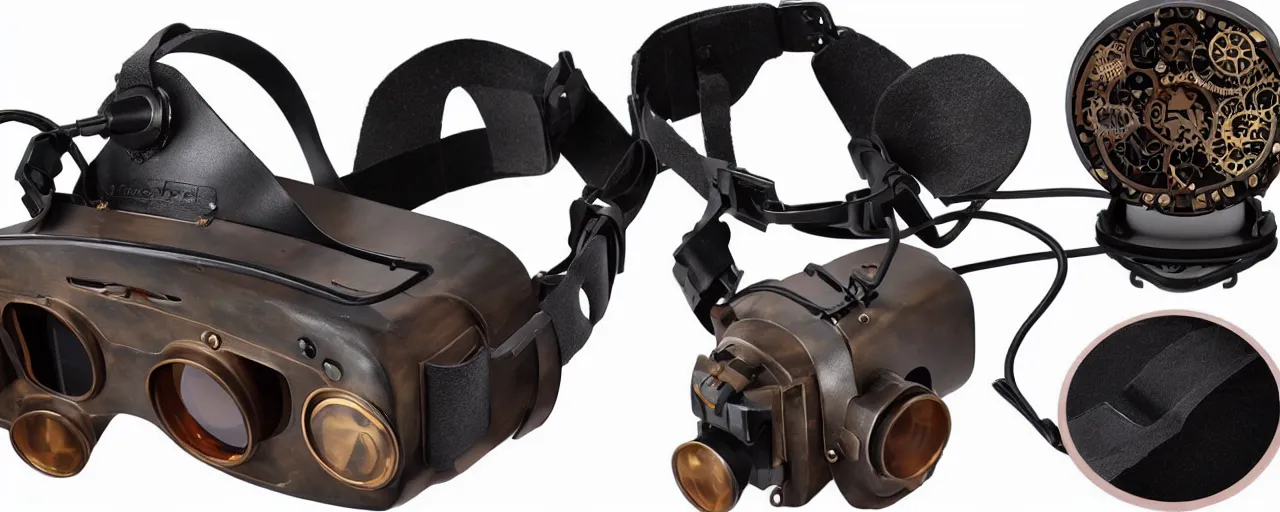 Image similar to advanced complex steampunk VR headset