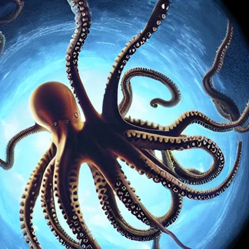 Prompt: hyperdetailed photo of a anatomical octopus with its tentacles around a planet 8 k extremely detailed hd hyperrealism movie studio fx beautiful
