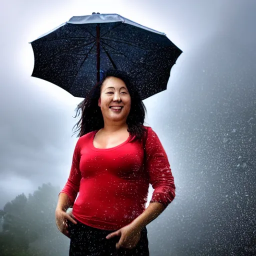 Image similar to 4 k hdr full body wide angle sony portrait kim showering in a rainstorm with moody stormy overcast lighting