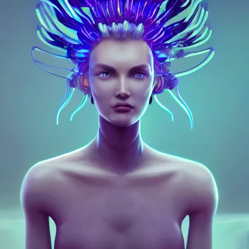 Image similar to goddess portrait. jellyfish phoenix head. intricate artwork by Tooth Wu and wlop and beeple. octane render, trending on artstation, greg rutkowski very coherent symmetrical artwork. cinematic, hyper realism, high detail, octane render, 8k