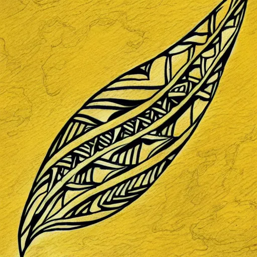 Image similar to tattoo sketch of a sea, on a yellow paper, ornamentaica, line art, minimalism, maori