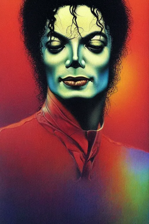 Prompt: portrait of michael jackson colourful shiny beautiful harmony painting by zdzisław beksinski