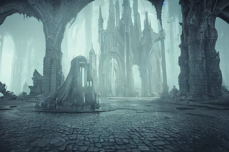 Image similar to The portal to Cthulu's realm open in front of a gothic metropolis, rendered in octane, CryEngine, hype realistic, digital art, Artstation, Lovecraftian