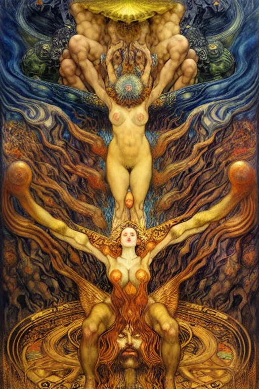 Image similar to Divine Chaos Engine by Karol Bak, Jean Delville, William Blake, Gustav Klimt, and Vincent Van Gogh, symbolist, visionary