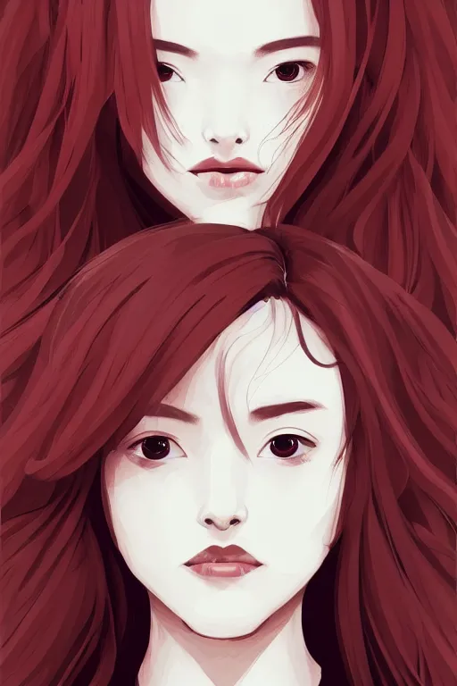 Prompt: girl with medium length red hair. black shirt. no face visible. centered median photoshop filter cutout vector behance hd artgerm jesper ejsing!