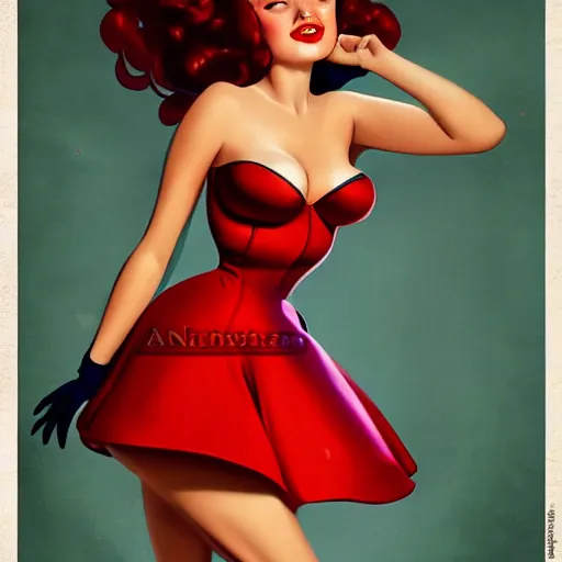 Image similar to a pinup illustration in the style of gil elvgren and in the style of anna dittmann.