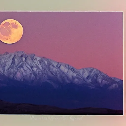 Prompt: the moon setting behind mountains