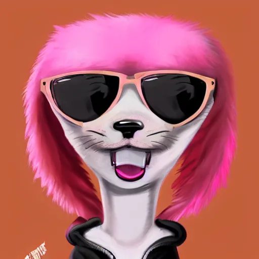 Prompt: punk anthropomorphic ferret, pink hair, digital painting, trending on ArtStation