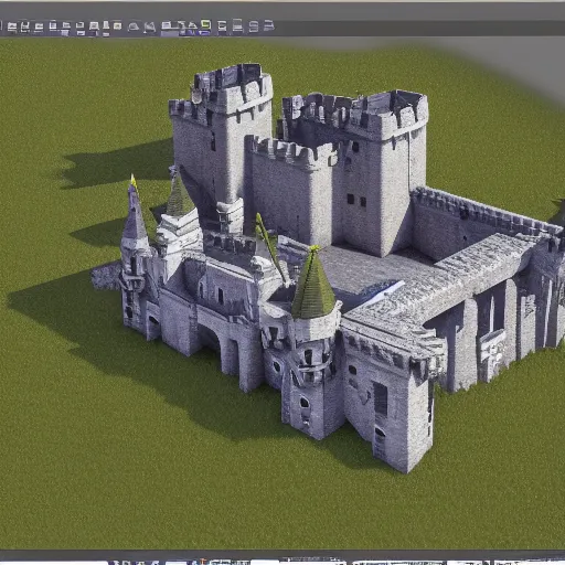 Image similar to a computer generated image of a medieval castle, an ambient occlusion render by Nicomachus of Thebes, polycount, mingei, prerendered graphics, voxel art, ambient occlusion