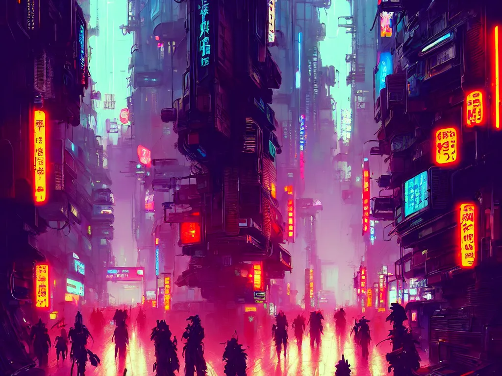 Prompt: concept art of a cyberpunk street filled with people during obon festival, grimy, gritty, blade runner 2 0 4 9, trending on artstation, award winning painting, cgi, art by john berkey and anton fadeev and john howe and simon stalenhag and greg rutkowski