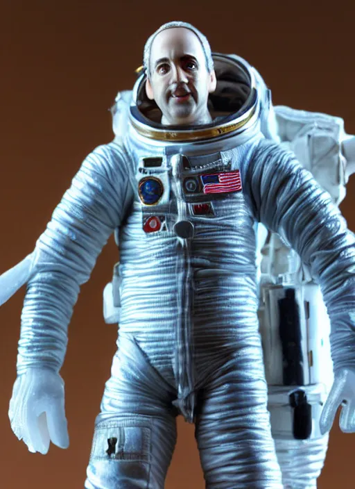 Image similar to richard garriott, action figure of richard garriott astronaut, realistic face, detailed product photo