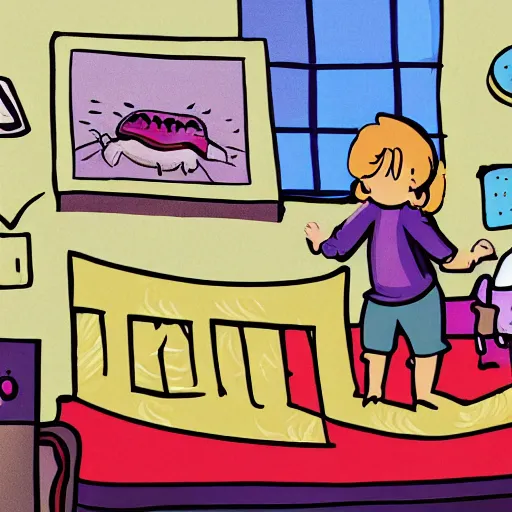 Prompt: a horrifying monster hiding under a childrens bed in a dim lit childrens room with a kid on the bed. the kid doesnt know there is a monster.