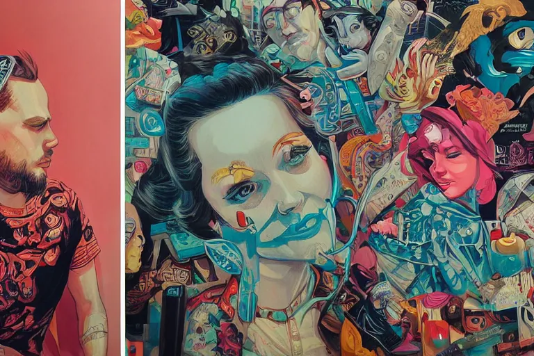 Image similar to Drunks people in bar, Tristan Eaton, victo ngai, artgerm, RHADS, ross draws