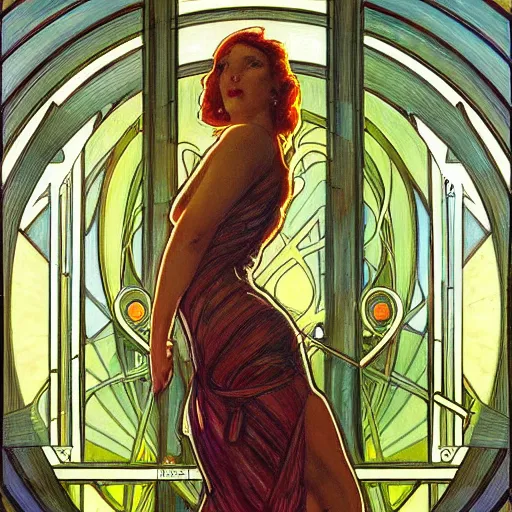 Image similar to a streamline moderne painting in the style of donato giancola, and in the style of artey freytag, and in the style of alphonse mucha. symmetry, smooth, sharp focus, semi - realism, intricate detail.