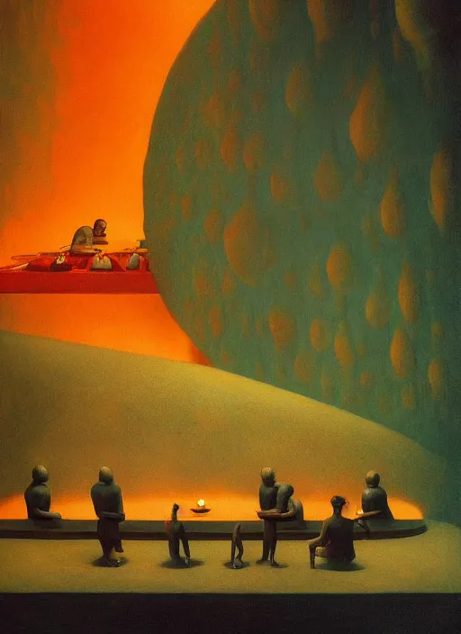 Image similar to spherical lava people at underwater neo-andean restaurant Edward Hopper and James Gilleard, Zdzislaw Beksinski highly detailed