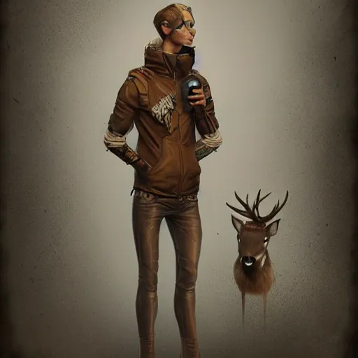 Image similar to human, humanoid, bambie, male, deer, punk, featured on artstation