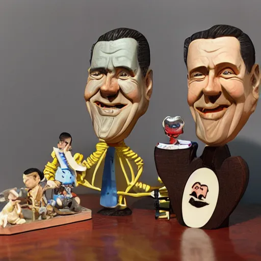 Prompt: subgenius sculpture toy on display