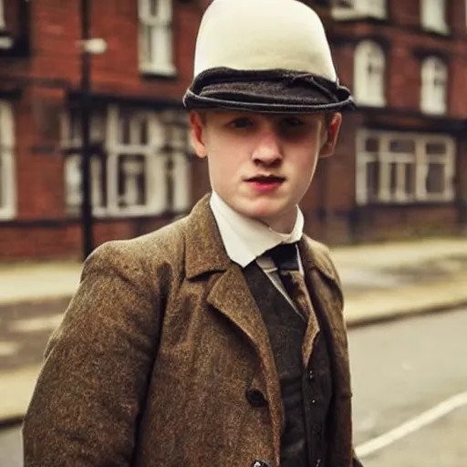 Image similar to photo of a british young man wearing peaky blinders outfits,