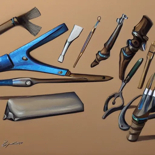 Image similar to painting of some tools by peter klasen, artstation, hd, ultra detailed