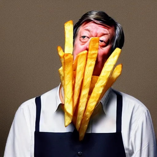 Image similar to ( ( stephen fry ) ) is [ made of ] [ french fries ] hybrid intercross mix