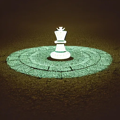 Image similar to vintage instamatic photo of a queen chess piece made of laser lights, Puddles, parking lot light potst, Isometric 3D, smooth 3D Illustration, Cinematic Matte Painting, volumetric lighting ,