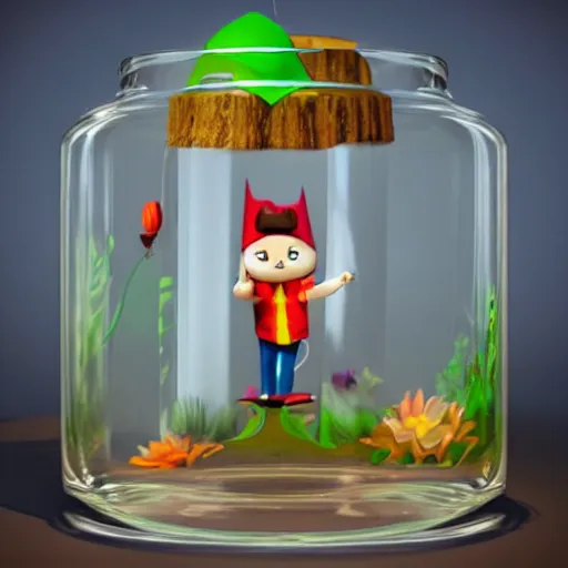 Image similar to a kingdom in a jar, beautiful stylised cartoon 3 d art