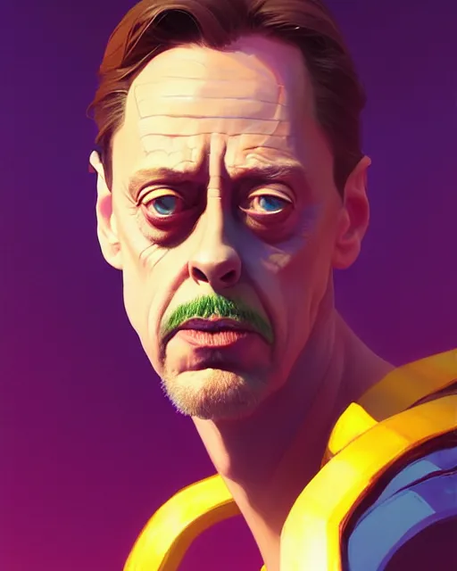 Image similar to portrait, steve buscemi as loki, bright backlit, key lighting, smooth, gaudy colors, maya render, octane render aesthetic, lol matte painting concept art, official fanart behance hd artstation by jesper ejsing, by rhads and makoto shinkai and lois van baarle and ilya kuvshinov and rossdraws