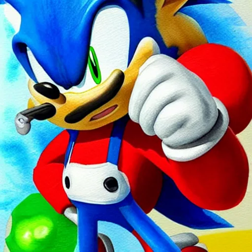 prompthunt: a distorted, surrealist painting of classic Sonic the