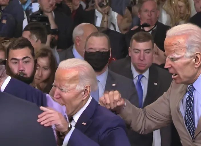 Prompt: Joe Biden punches a fat man, 8K, high quality, highly detailed