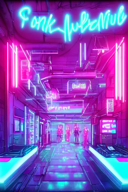 Prompt: cyberpunk synthwave strip club, pink neon lights, futuristic, cgsociety, in the style of artstation