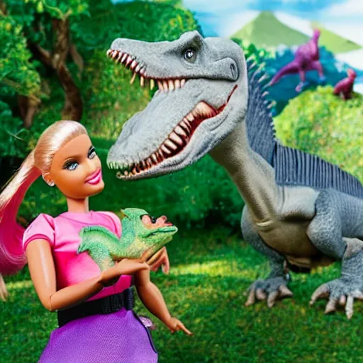 Image similar to barbie eating dinosaurs