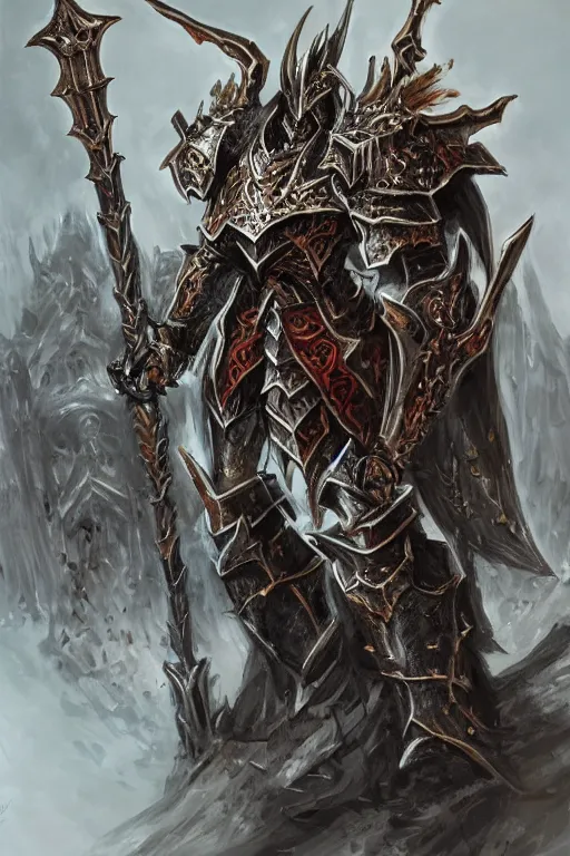 Image similar to heavy knight concept art inspired by archaon the everchosen, dark fantasy, intricate, highly detailed