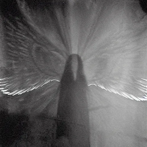 Prompt: shadow figure with cosmic wings, a photograph taken by unseen horrors and the hidden master