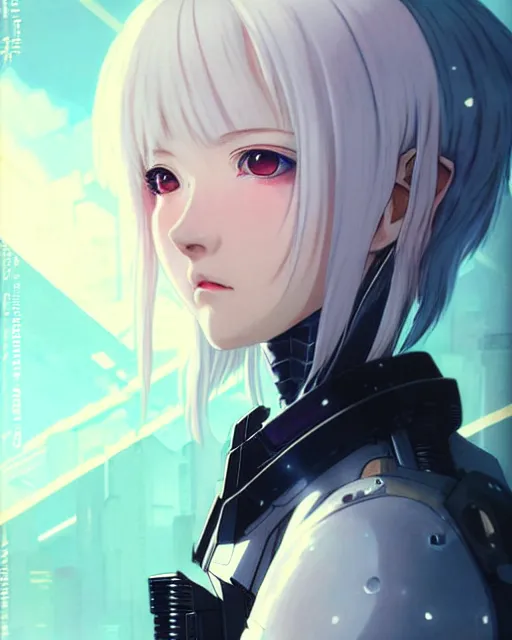 Prompt: portrait Anime girl in cyberpunk armor, cute-fine-face, white-hair pretty face, realistic shaded Perfect face, fine details. Anime. realistic shaded lighting by Ilya Kuvshinov katsuhiro otomo ghost-in-the-shell, magali villeneuve, artgerm, rutkowski, WLOP Jeremy Lipkin and Giuseppe Dangelico Pino and Michael Garmash and Rob Rey