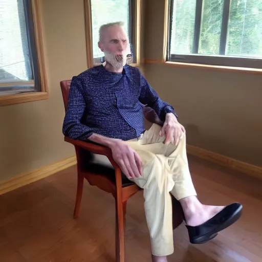 Image similar to 5 0 year old jerma sitting in a chair