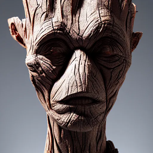 Image similar to modern art, abstract sculpture, groot, moma, studio light, 8 k